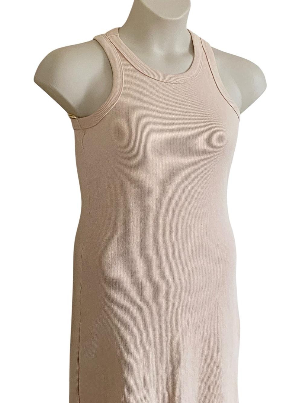 Mable Oatmeal Beige Ribbed Knit Racerback Midi Tank Dress Sz L - Picture 4 of 15
